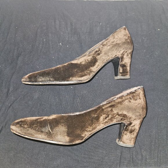 Vintage Brown Velvet flats with chunky heels by Nina Size 7.5M - Picture 4 of 5